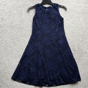 Navy Zunie Lace Overlay Dress, size 14.